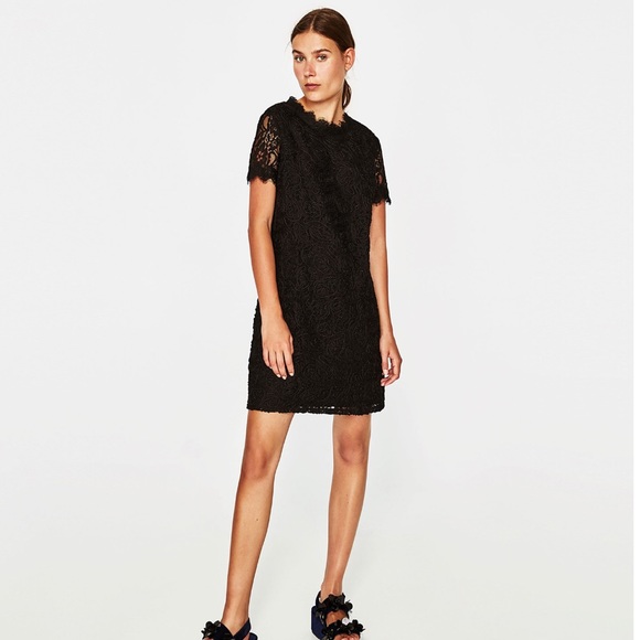 ZARA Black Lace Contrast Easy Pull On Dress - Picture 1 of 14